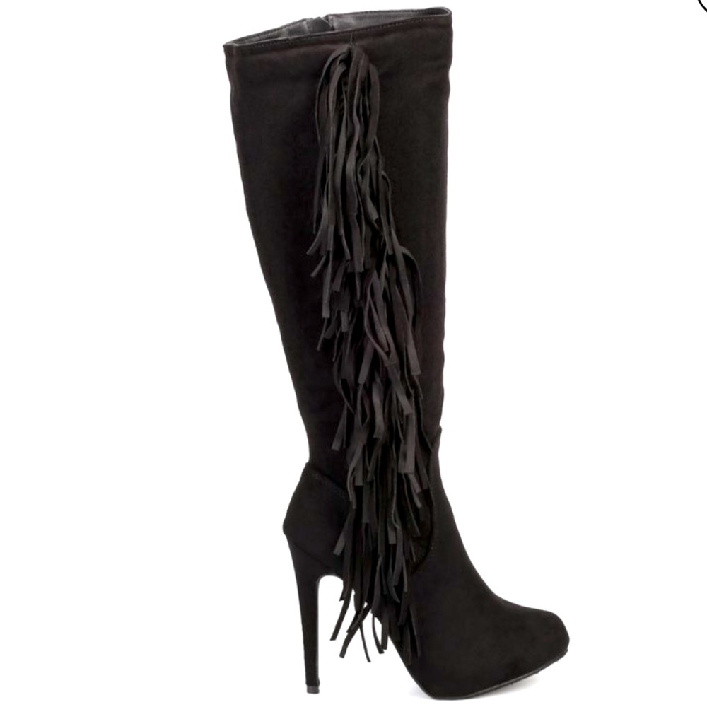 Fringe knee-high stiletto faux suede boots❤️‍🔥